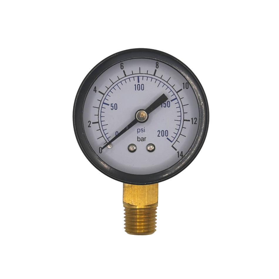 Gauge,1/4" NPT Bottom Mount,0-200 PSI,2"