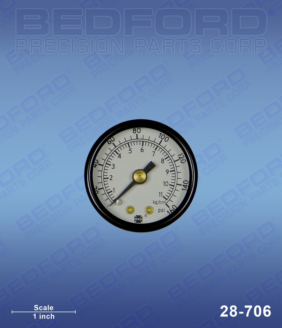 Gauge,1/8" NPT Rear Mount,0-160 PSI
