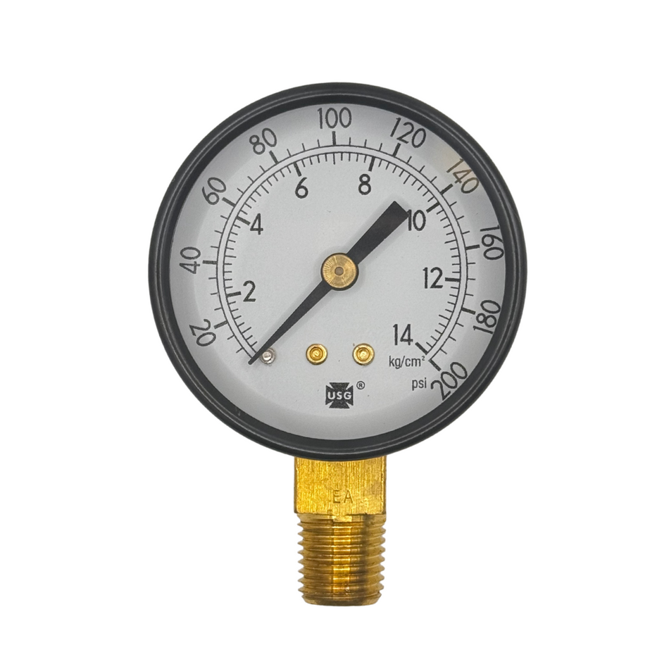 Manómetro, 1/4" NPT, montaje inferior, 0-200 PSI, 2"