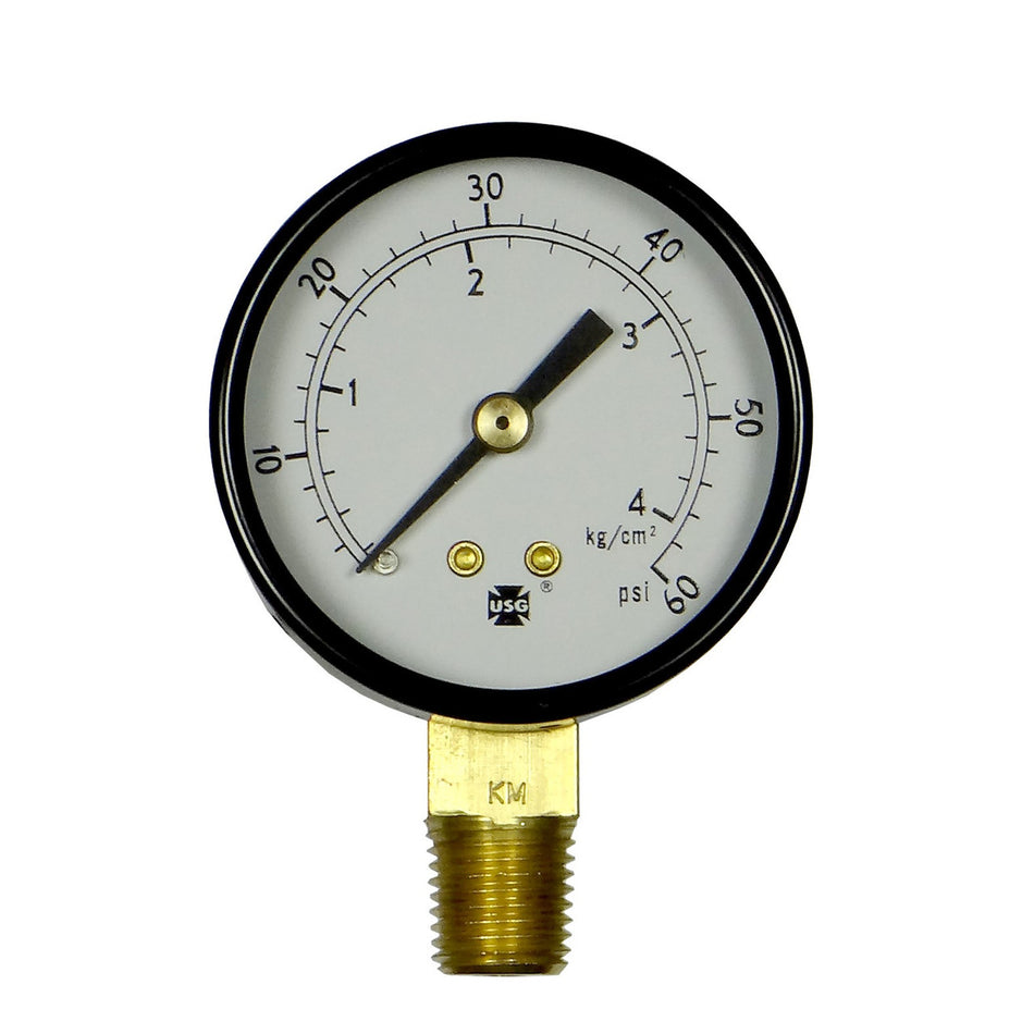 Gauge,1/4" NPT Bottom Mount,0-60 PSI,2"