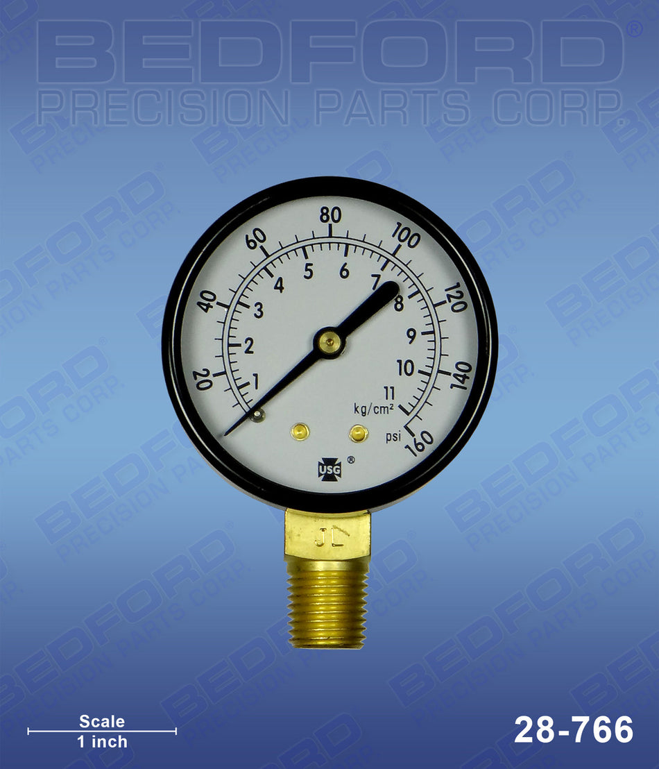 Gauge, 1/4" NPT Btm Mnt, 0-160 PSI, 2"